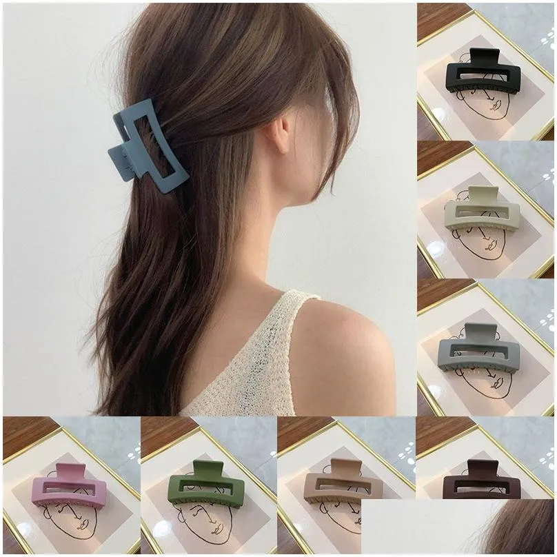 solid color chic frosted hair claws hollow square acetate hair clamps women fashion geometric hairpins barrettes