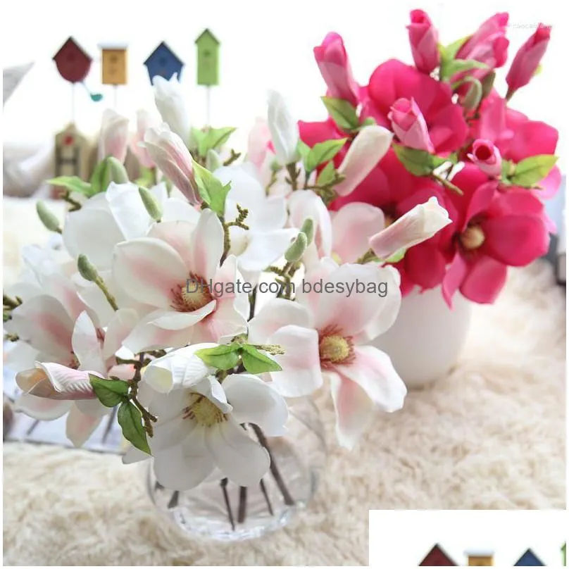 decorative flowers 37cm artificial magnolia flower branch for christmas halloween wedding birthday party diy home bedroom decoration