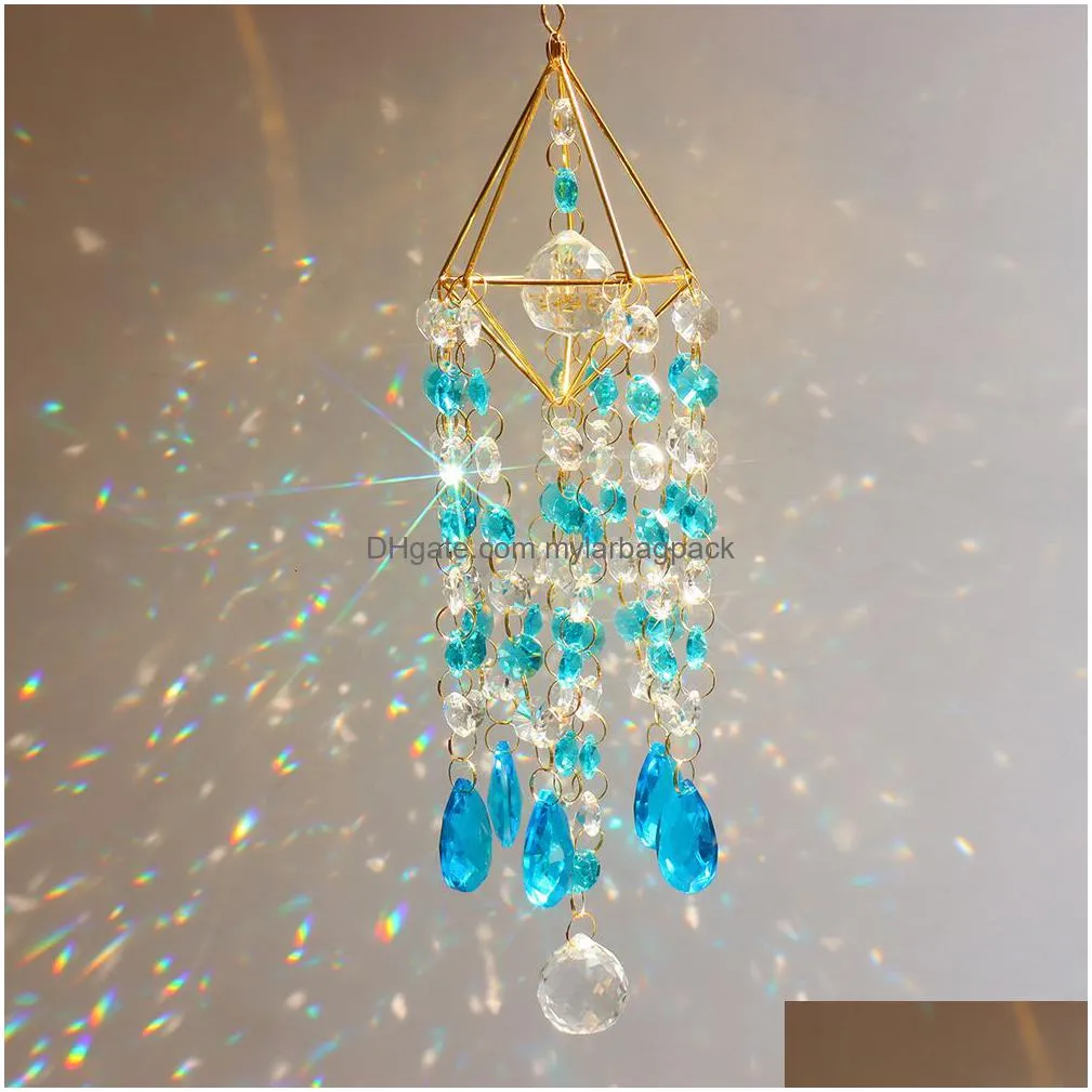 garden decorations crystal wind chimes hanging window prisms suncatcher rainbow maker ornament glass crystal jewelry pendant home garden decoration