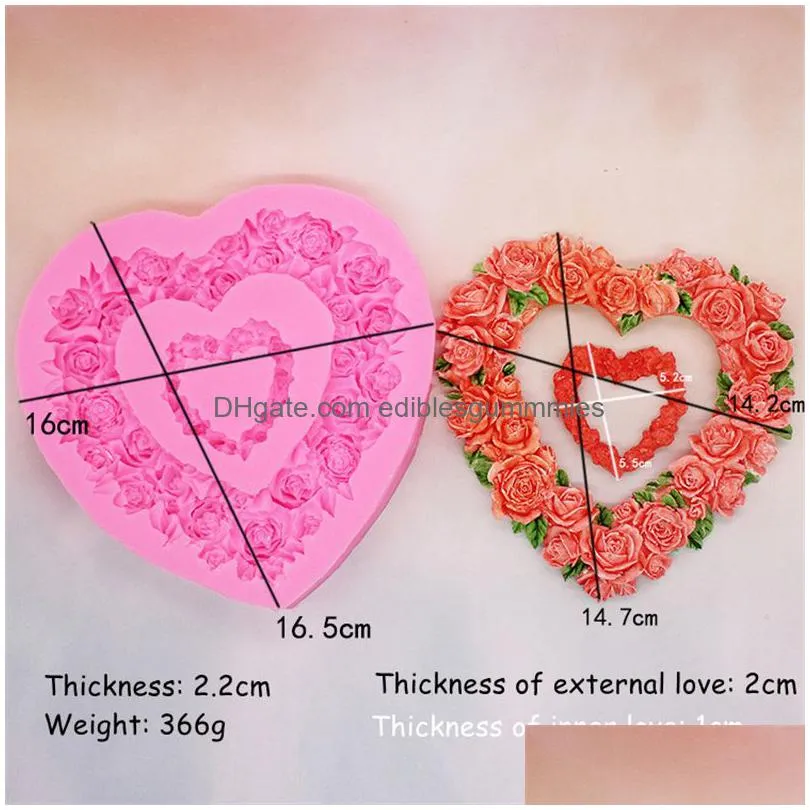 heart rose wreath silicone mold handmade candy fondant cake gum paste decoration resin polymer clay baking supplies mj1244