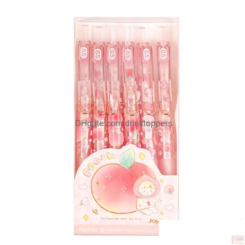 wholesale gel pens 6pcs/set gel pen small  peach 0.5mm press gel pens writing pen for school office supplies student kawaii stationary