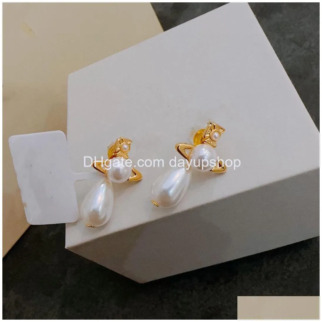 designer trend stud earrings vivian luxury women fashion jewelry earing metal pearl earring cjeweler westwood woman 465