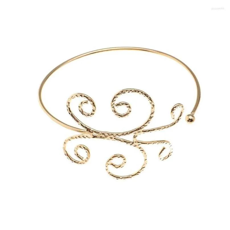 bangle bohemian gold color leaf charm upper bracelet arm chain metal hollow out geometric pattern retro cuff body bracelets