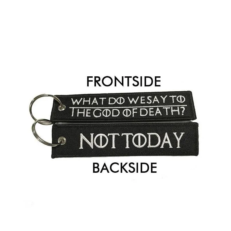 keychains what do we say to the god of death keychain for motorcycles and cars embroidery oem key chain keyring tags fashion llaveros
