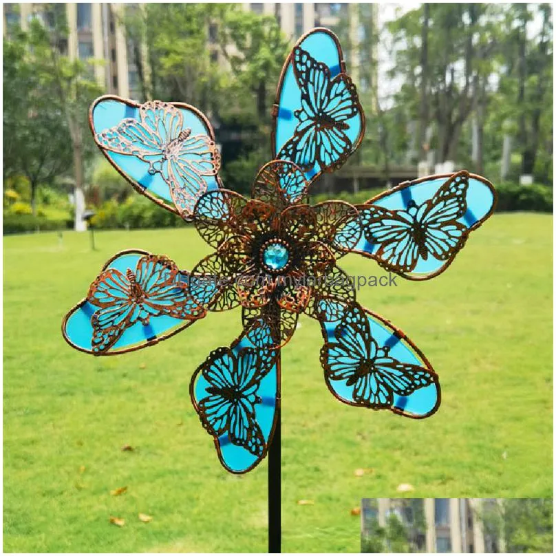 garden decorations iron art luminous windmill garden ground inserted pinwheel outdoor rotatory windmill courtyard windmill garden craft ornament