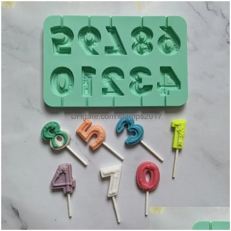 0-9 fondant number silicone mold cheese stick lollipop candy cake craft decoration birthday graduation anniversary baking mj1241