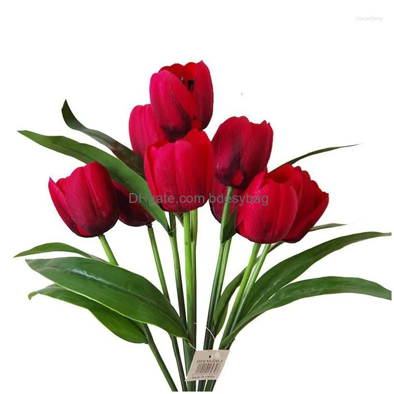 decorative flowers 9heads real touch pu tulips artificial for home garden bedroom decoration flores artificiales para decoracion hogar