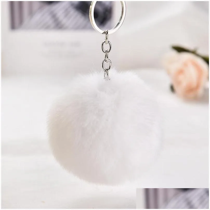fluffy pompom key rings 20 styles artificial faux rabbit fur keyfobs fashion plush ball keychains jewelry gift for women