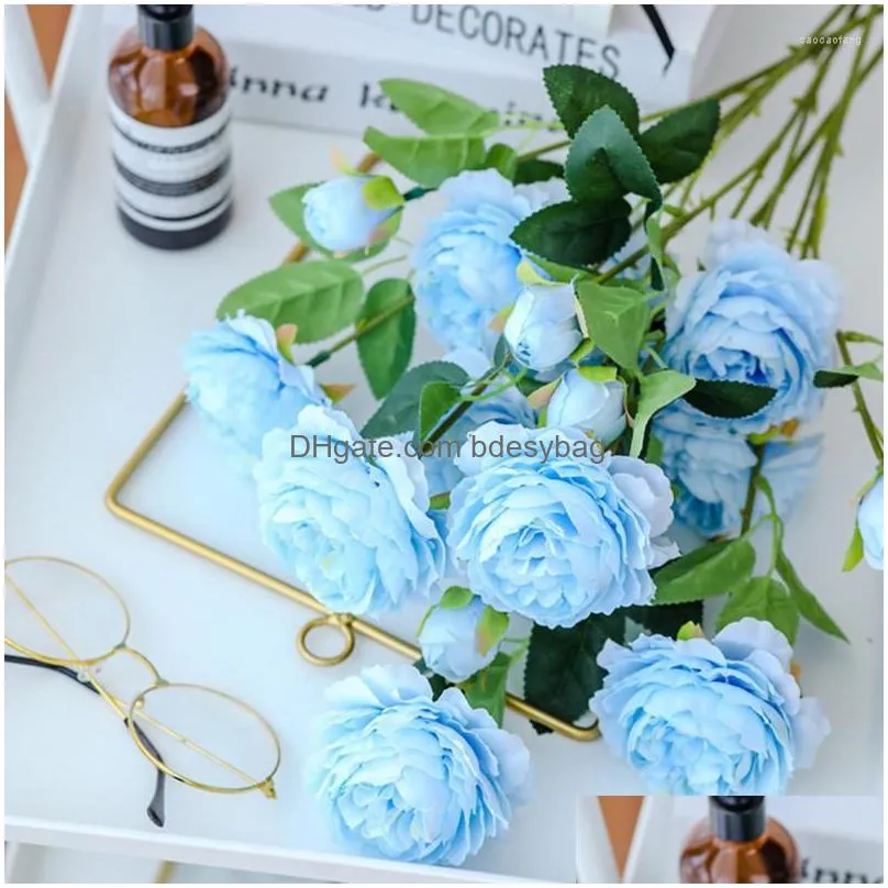 decorative flowers 60cm 3 heads simulation silk rose artificial peony bouquet fake plants pography props home garden wedding