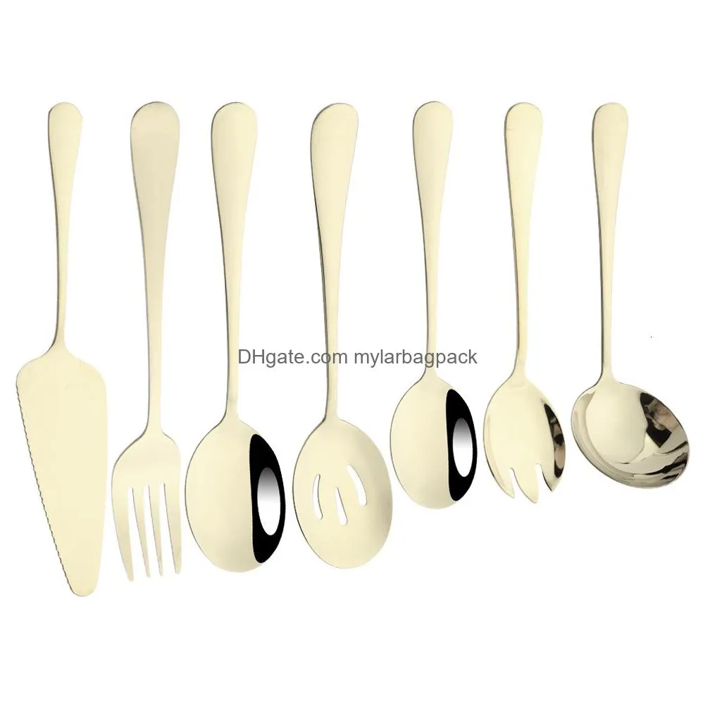 dinnerware sets 7pcs gold stainless steel dinnerware set soup spoon colander spoon service spoon salad fork cake spatula kitchen home tableware