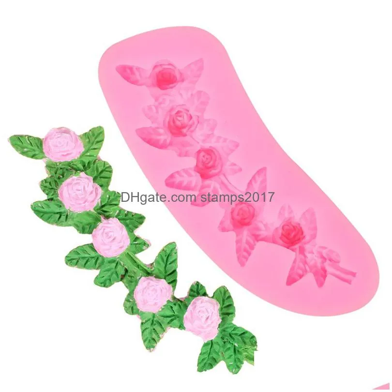 rose flower vine silicone mold handmade candy fondant gum paste cake decoration diy craft drip glue baking supplies mj1232