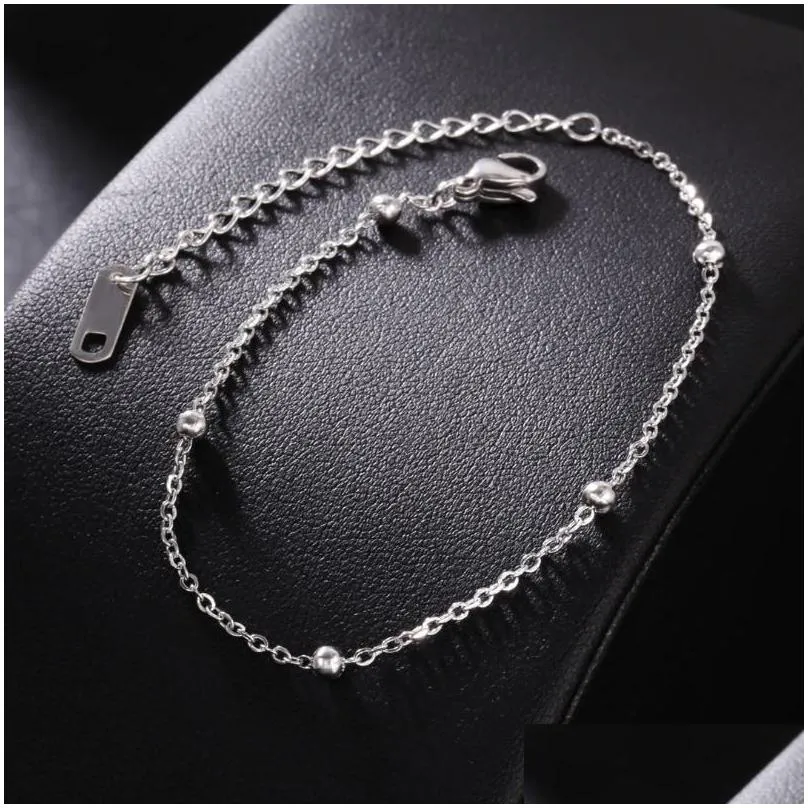 link chain summer beach dainty beads bracelet anklet for women stainless steel 2022 trend unfade hand jewelry holiday gift