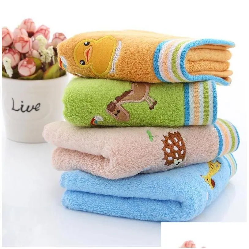 Towel 4Pcs/Lot Kid Baby Pure Cotton Cartoons Soft Strong Water Absorption Nonshedding Wash Household Infants Care Bath Supplies Drop