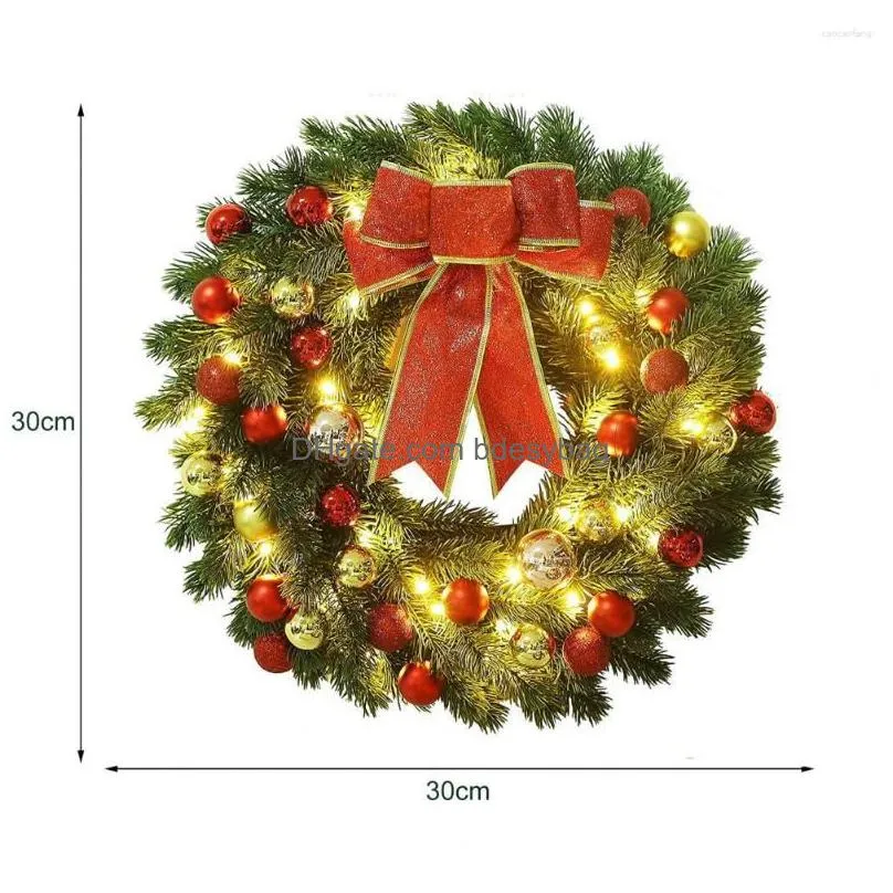 decorative flowers christmas wreath with led light glowing xmas 30/40cm pine needle bowknot festive garlands for indoor