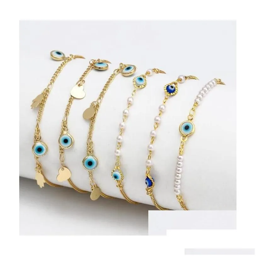 Charm Bracelets Gold Evil Blue Eye Lucky Turkish Eyes Bracelet For Women Girls Beach Jewelry Party Gift 10 Styles Drop Delivery Dh4Gn