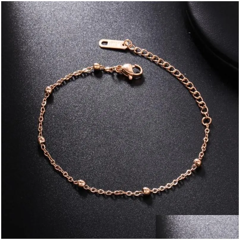 link chain summer beach dainty beads bracelet anklet for women stainless steel 2022 trend unfade hand jewelry holiday gift