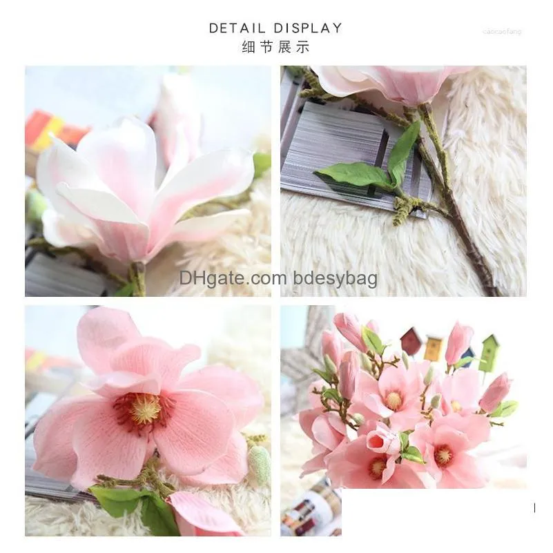 decorative flowers 37cm artificial magnolia flower branch for christmas halloween wedding birthday party diy home bedroom decoration