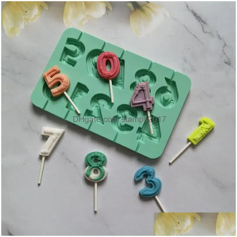 0-9 fondant number silicone mold cheese stick lollipop candy cake craft decoration birthday graduation anniversary baking mj1241