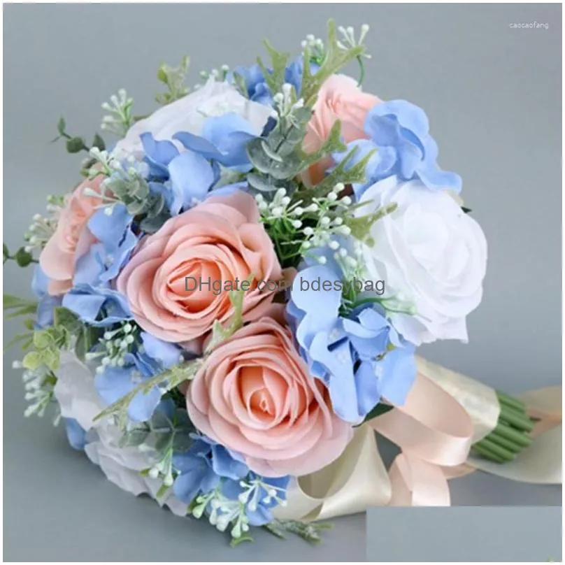 decorative flowers wedding artificial blue pink flower bouquet simulation ornaments decoration for
