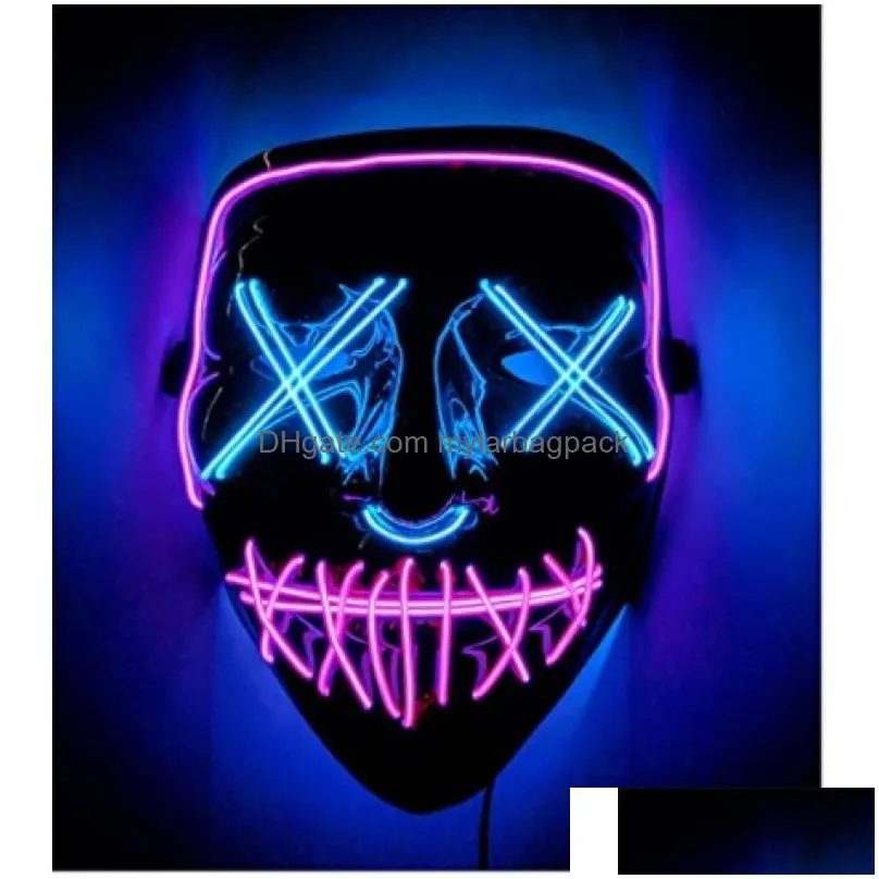 party masks halloween mask mixed color led mask party masque masquerade masks neon maske light glow in the dark horror mask glowing masker