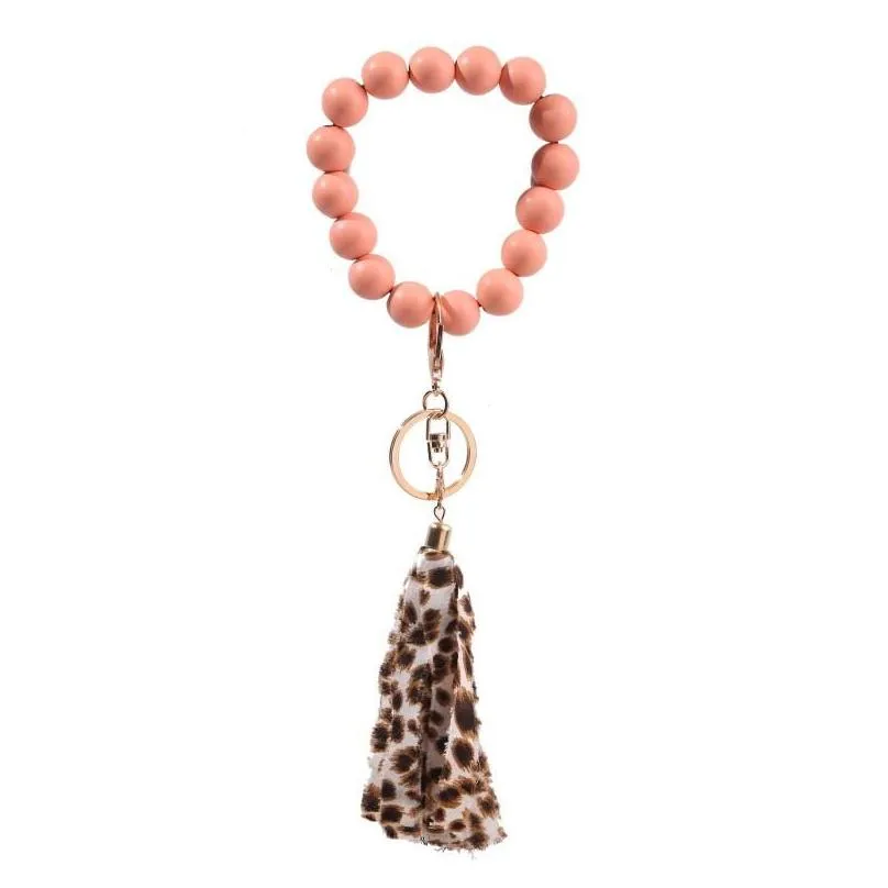 high quality suede tassel wood beads beaded bracelet keychains