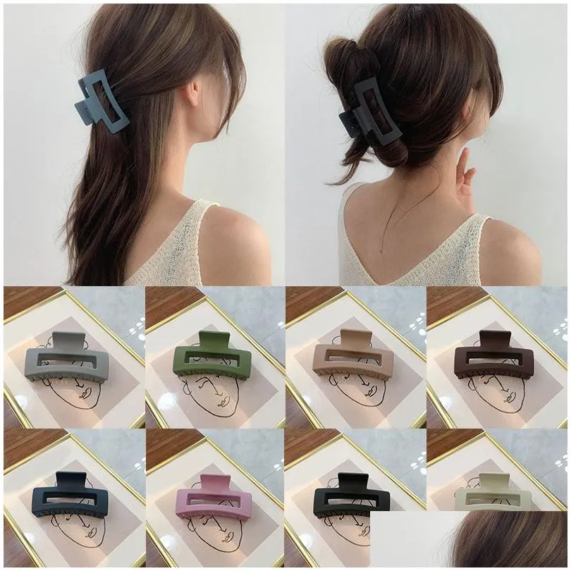 solid color chic frosted hair claws hollow square acetate hair clamps women fashion geometric hairpins barrettes