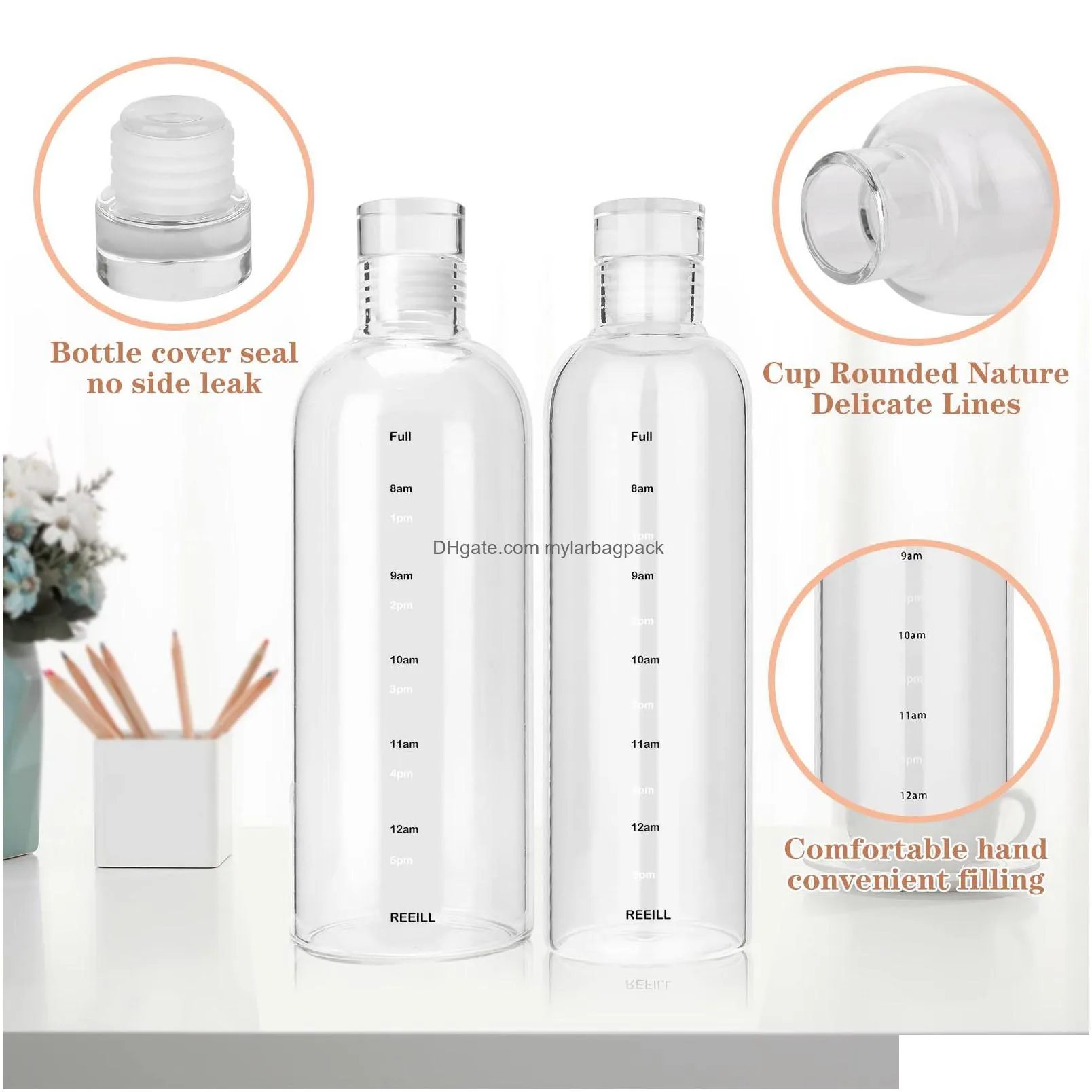 clear glass water bottles with time marker non-slip sleeve and lid reusable glass drinking kettle suitable for drinks, juices, sodas, as gifts