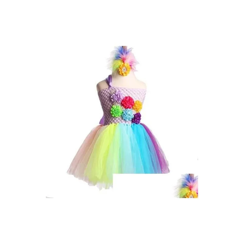 Girl`S Dresses Girls Dresses Rainbow Baby Fancy Tutu Dress Holiday Flower Fluffy With Headband 1St Birthday Po Costume Ts092Girls Baby Dharm