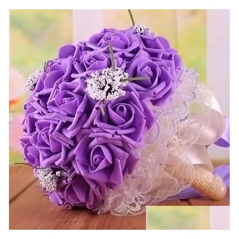 Wedding Flowers Beautif Bridal Wedding Bouquet All Handmade Flower Bouquets Artificial Pearls Rose With Gift 9 Colors Wedding , Party Dh60R