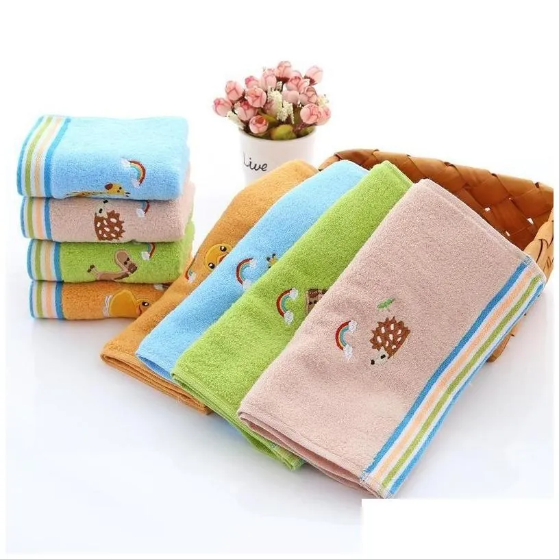 Towel 4Pcs/Lot Kid Baby Pure Cotton Cartoons Soft Strong Water Absorption Nonshedding Wash Household Infants Care Bath Supplies Drop