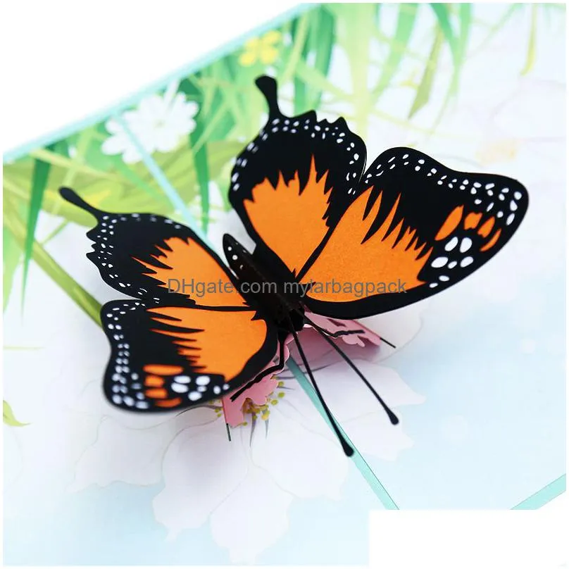 lovely 3d  up romantic butterflies greeting card laser cut animal postcard cartoon wonder cards for women wife girl daughter mother`s