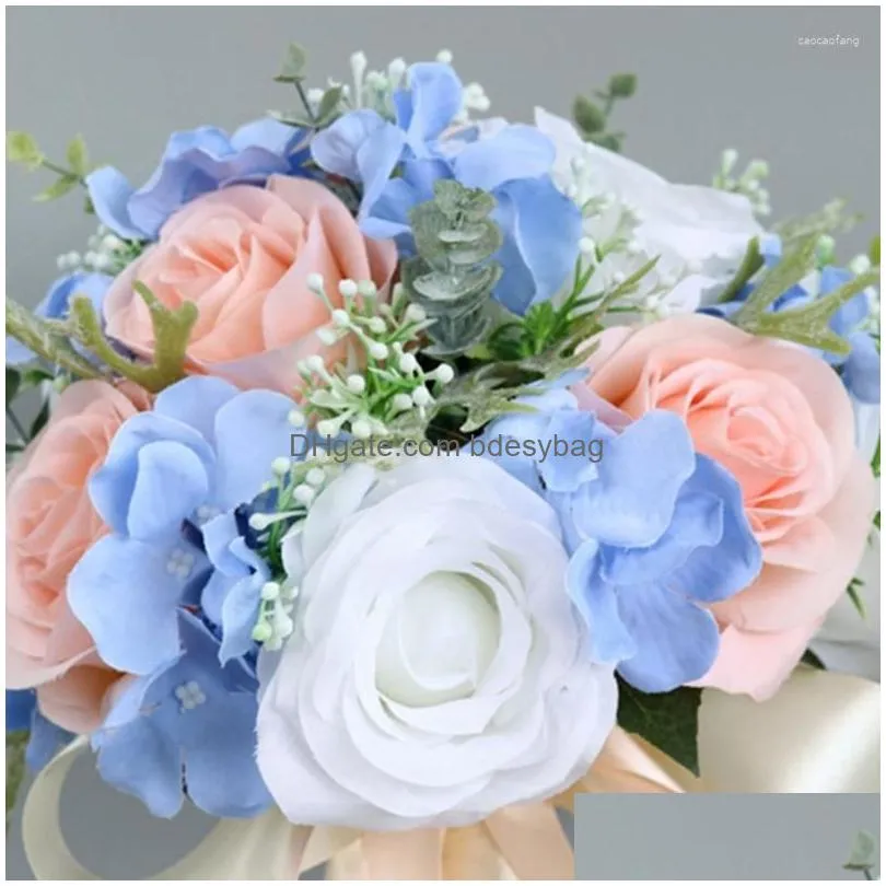 decorative flowers wedding artificial blue pink flower bouquet simulation ornaments decoration for