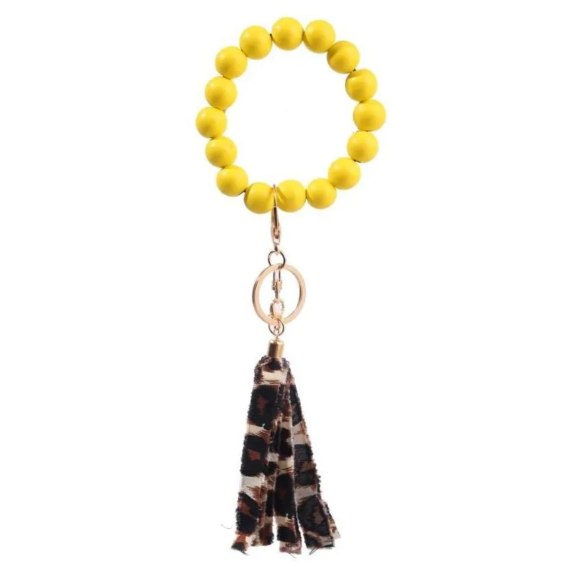 high quality suede tassel wood beads beaded bracelet keychains