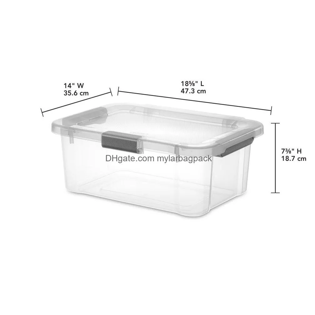 sterilite 20 qt hingelid storage box plastic, flat gray, set of 6