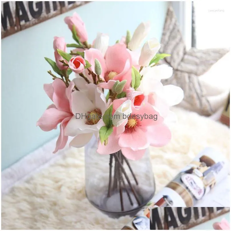 decorative flowers 37cm artificial magnolia flower branch for christmas halloween wedding birthday party diy home bedroom decoration