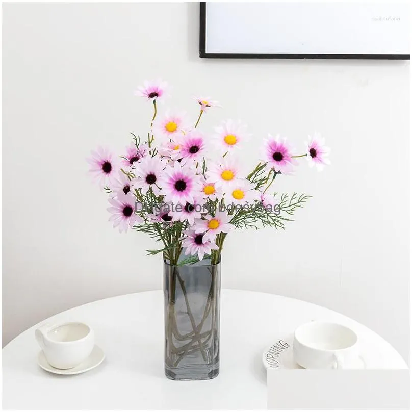 decorative flowers 5pcs cute artificial silk daisy high quality 5 heads long branch fake flower for home wedding table diy decor bulk