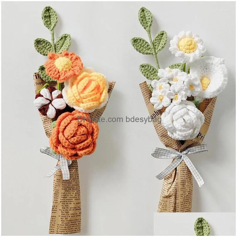 decorative flowers knitted peony artificial rose wedding home diy decor high quality big bouquet accessories craft handmade fake