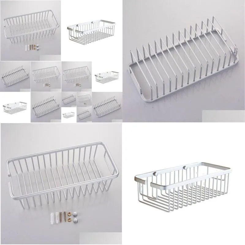 Bathroom Shelves Bathroom Wall Mounted Rectangar Net Basket Single Layer Deep Storage Rack Non Perforated Shower Home Garden Bath Bath Otf3D