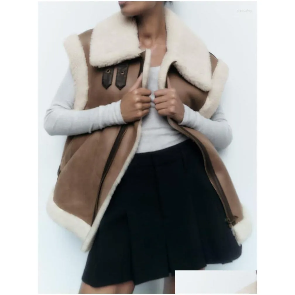 Women`S Vests Womens Vests Winter Fleece Vest Coats Women Casual Loose Sleeveless Jacket Female Fashion Vintage Thicken Warm Zipper Wa Otyn7