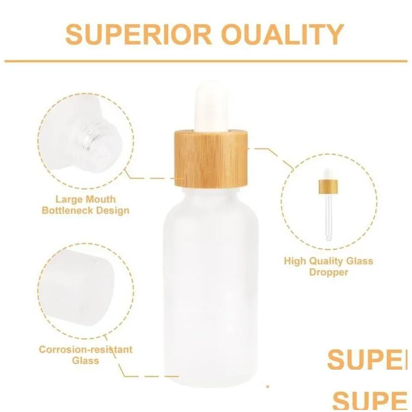 wholesale Packing Bottles Frosted Glass Dropper Bottle  Oil With Eye And Bamboo Lids Per Sample Vials Essence Liquid Cosmetic Drop De