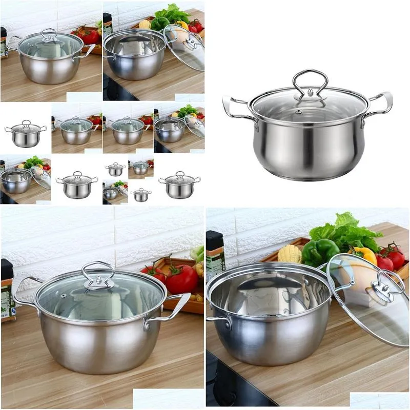 Soup & Stock Pots Stainless Steel Thickened Instant Noodle Cooker Steaming Pot Soup Single-Layer Double Ear Household Stew Non Stick C Ot7Kg