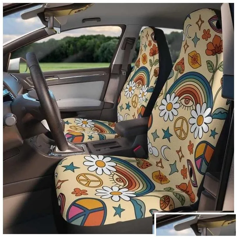 Car Seat Covers Ers Rainbow Peace Love Hippie Retro Boho Er For Women Fit Cute Colorf Floral Front Bucket Drop Delivery Mobiles Moto