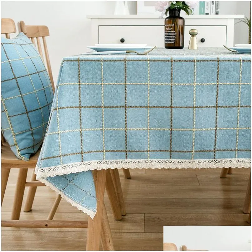 Table Cloth Dining Table Cloth Rectangar American Style Rural Tablecloth Cotton Linen Small  Tea Checkered Desk Home Garden Home Otgbv