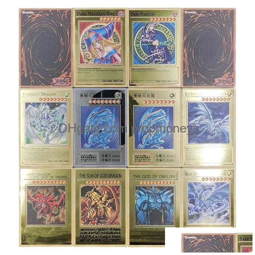 yugioh golden metal cards yu-gi-oh alloy collection card blue eyes dark magicial obelisk slifer ra kids christmas birthday gift y1212