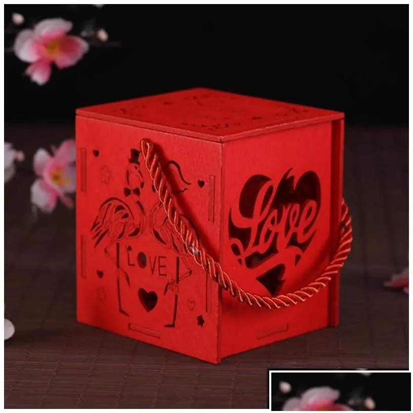 Gift Wrap Many Styles Wood Chinese Double Happiness Wedding Favor Boxes Candy Box Red Classical Sugar Case With Tassel 6.5X6.5X6.5Cm