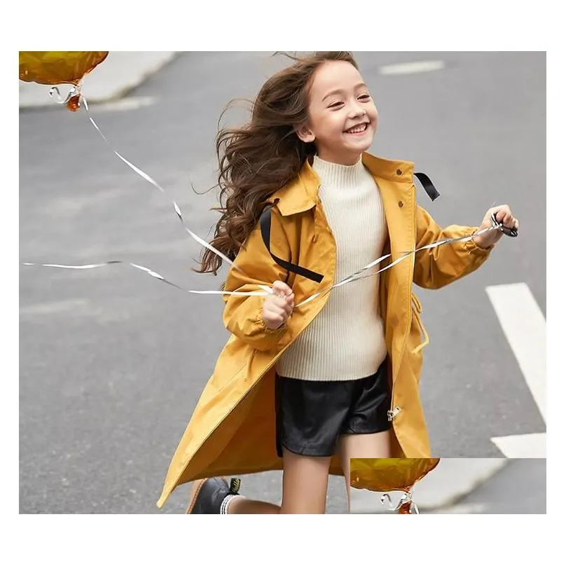 Coat Coat Fashion 2021 Trench Coats Teenage Girls Hooded Long Autumn Jackets Clothing For Kids Green Orange Children Outerwear Tops1 B Dhlu9