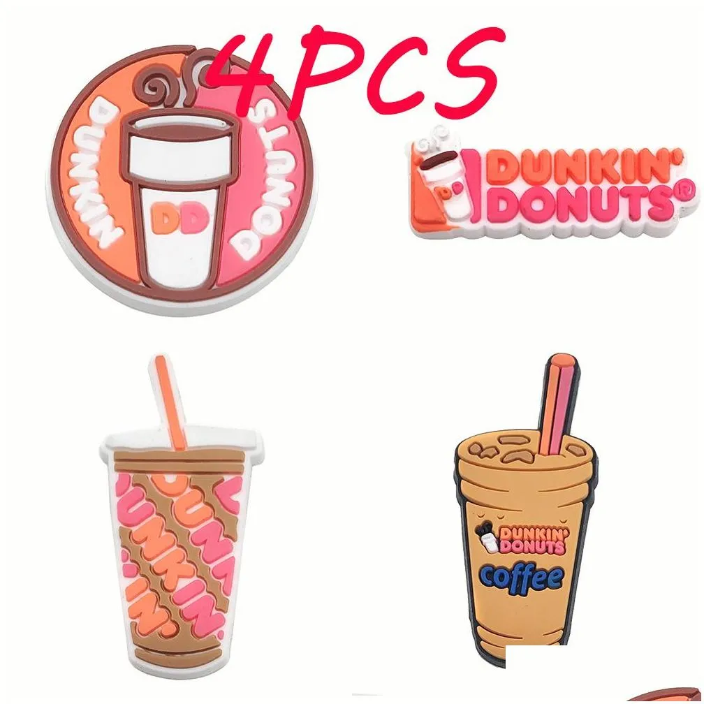 Shoe Parts Accessories 1Pc Cartoon Dunkin Donuts Charms Food Drinks Diy For Clogs Garden Sandals Decoration Kids X Mas Gifts Decorat