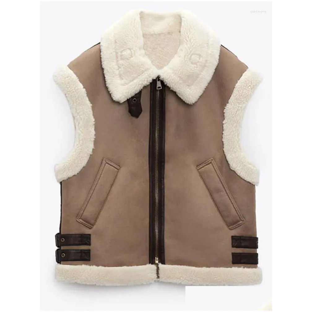 Women`S Vests Womens Vests Winter Fleece Vest Coats Women Casual Loose Sleeveless Jacket Female Fashion Vintage Thicken Warm Zipper Wa Otyn7