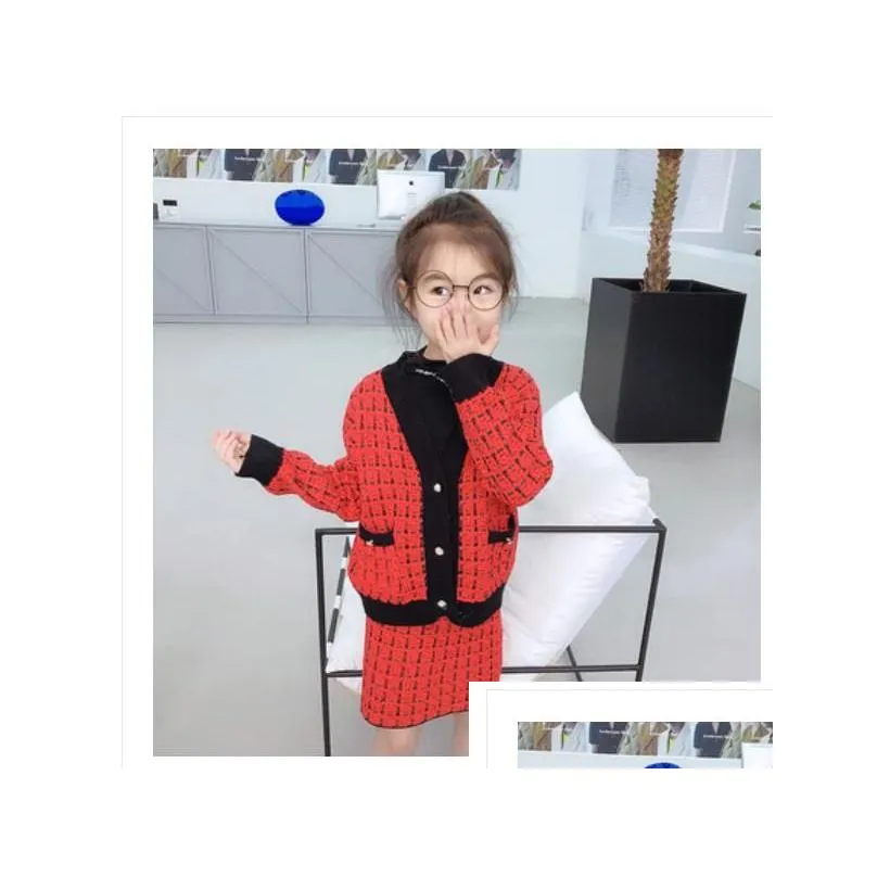 Clothing Sets Kids Girls Sweater Set Autumn Winter Thick Warm Knitted Clothes Fashion Girl Classic Clothing Suit Cardigan And Skirt1 B Dhbes