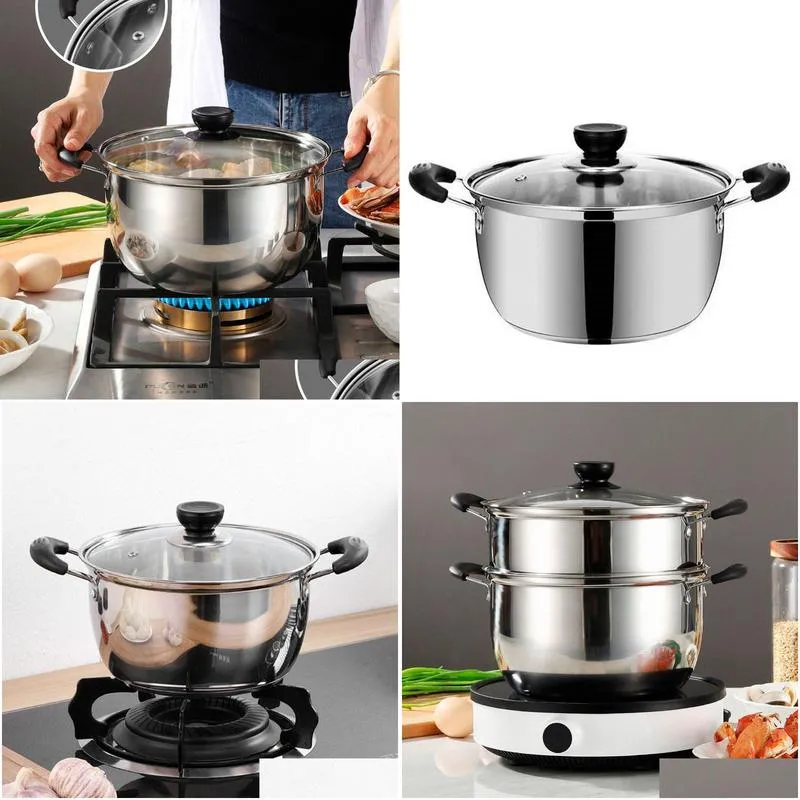 Soup & Stock Pots Soup Pot Stainless Steel Thickened Household Steaming And Stewing Double Ear Small Gift Set Home Garden Kitchen, Din Otda7